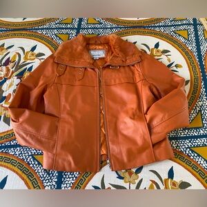 Wilsons Leather Women's Orange Leather Jacket, Fur Trimmed, Size Large